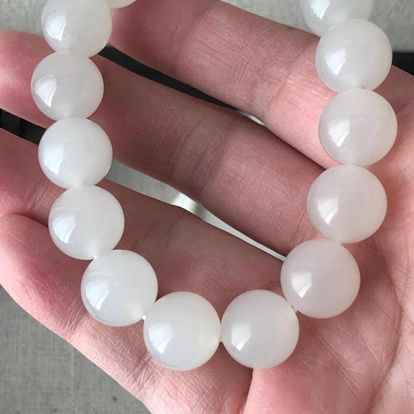 12mm High Icy Hetian Jade Bead Bracelet