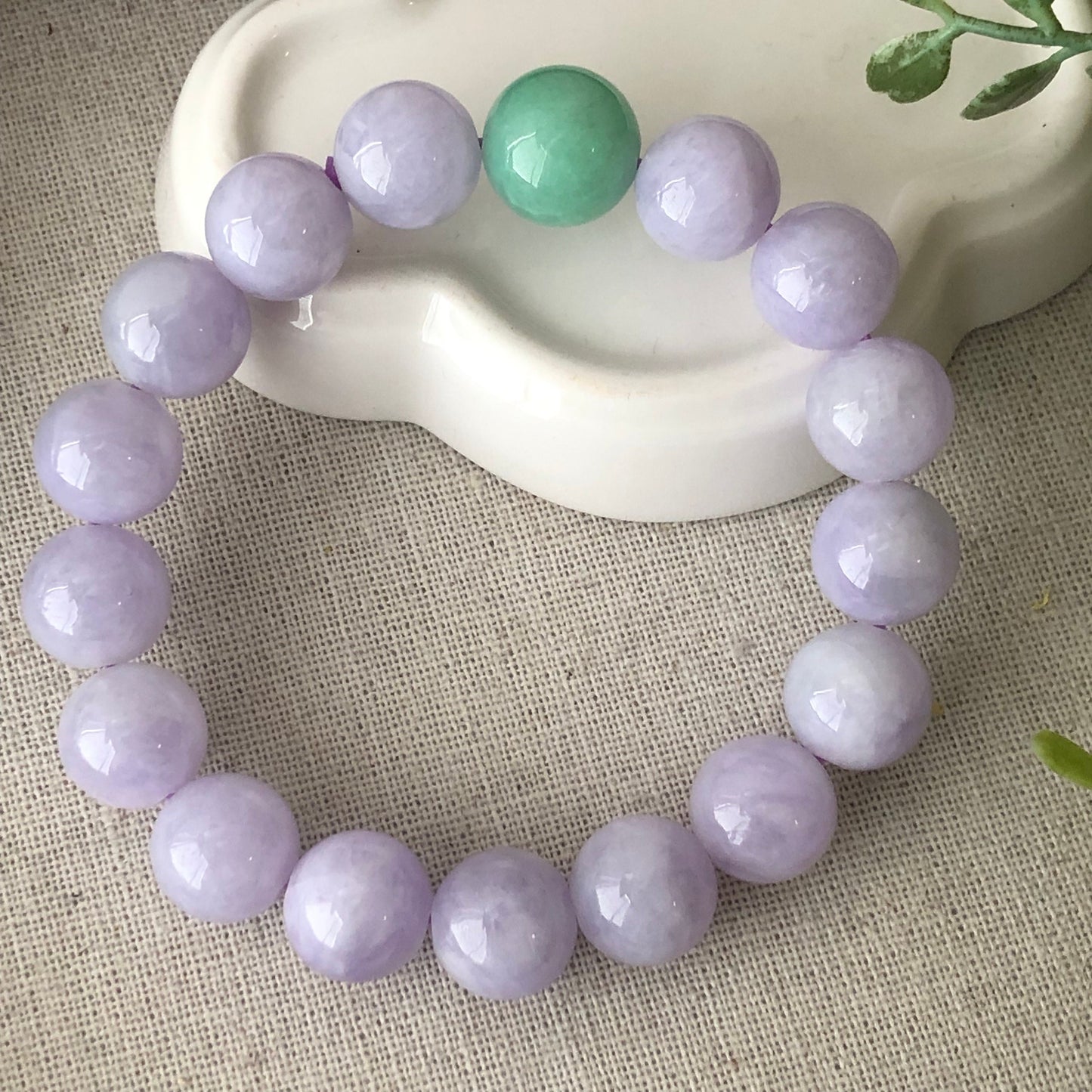 12mm Cotton Rocky Glossy Lavender Blue Jadeite Jade Bead Bracelet