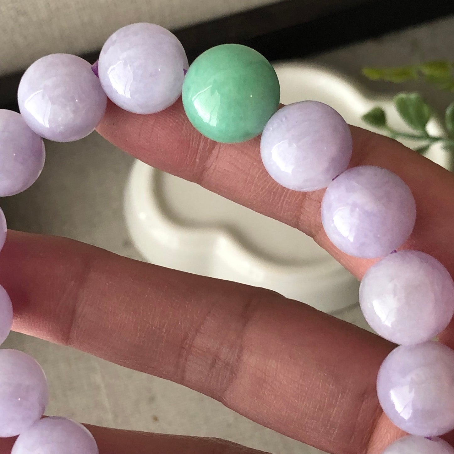 12mm Cotton Rocky Glossy Lavender Blue Jadeite Jade Bead Bracelet
