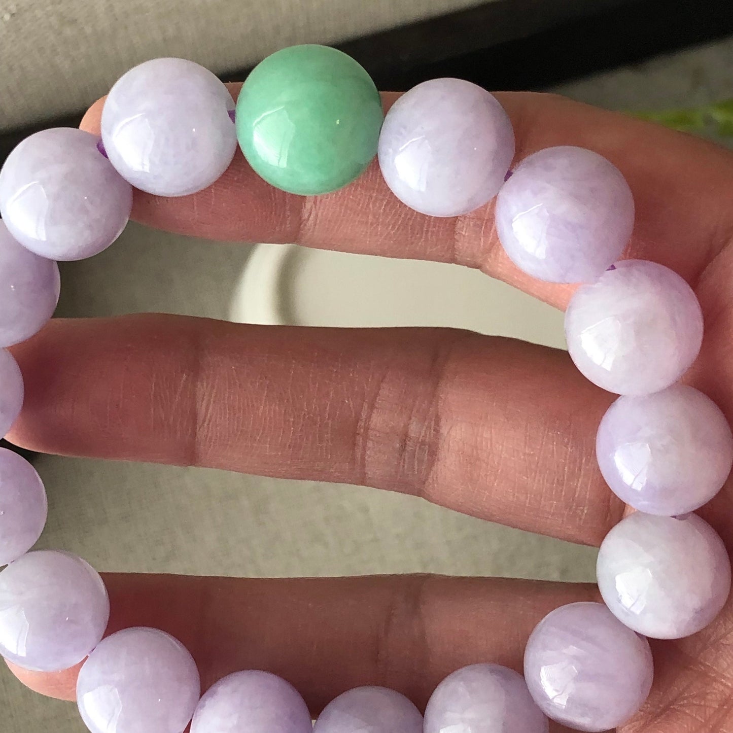 12mm Cotton Rocky Glossy Lavender Blue Jadeite Jade Bead Bracelet