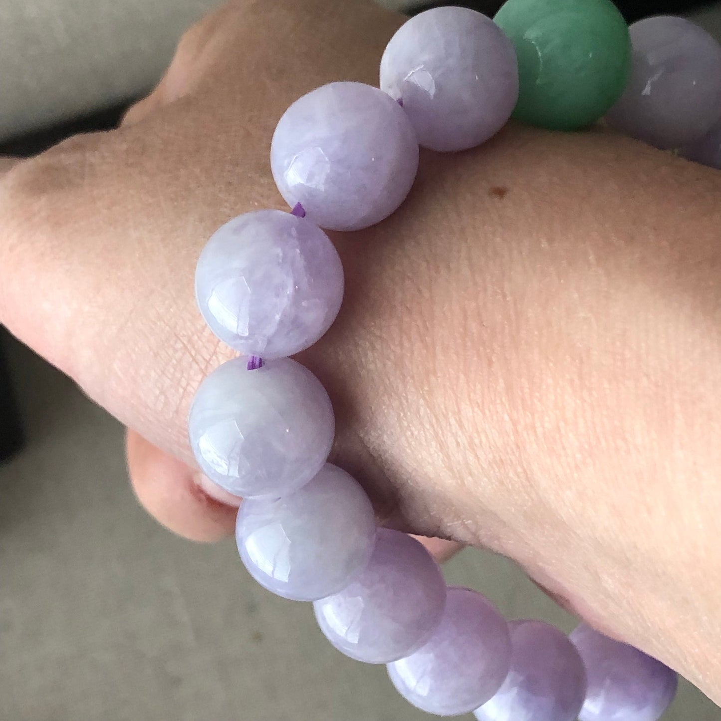 12mm Cotton Rocky Glossy Lavender Blue Jadeite Jade Bead Bracelet