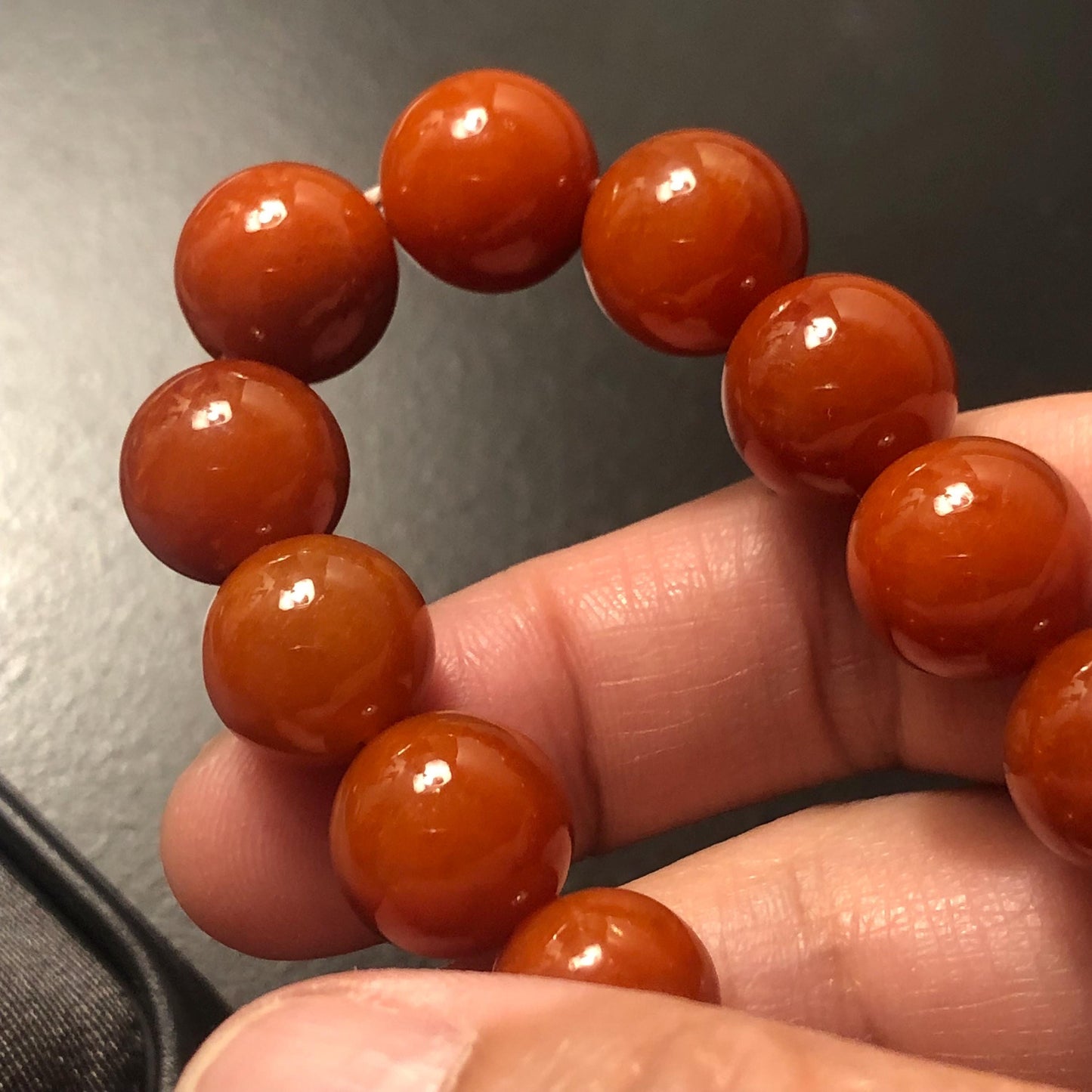 12mm RARE Red Brown Icy Glossy Jadeite Jade Bead Bracelet