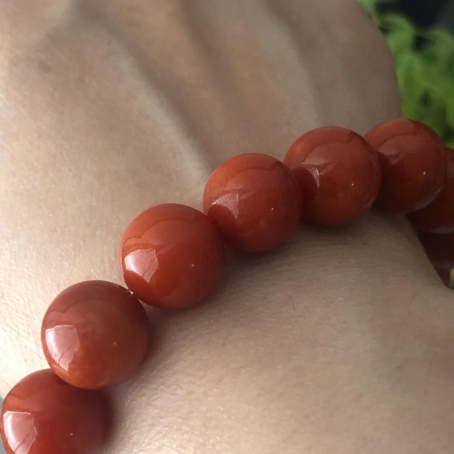 12.5mm RARE Red Brown Icy Glossy Jadeite Jade Bead Bracelet