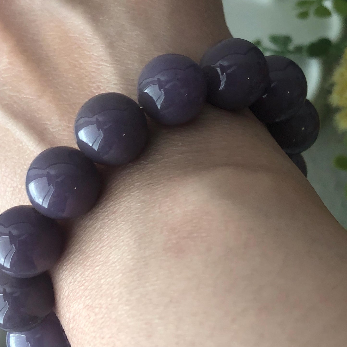 13.5mm Glossy Subtle Purple Jade Jadeite Bead Bracelet RARE. Last One!