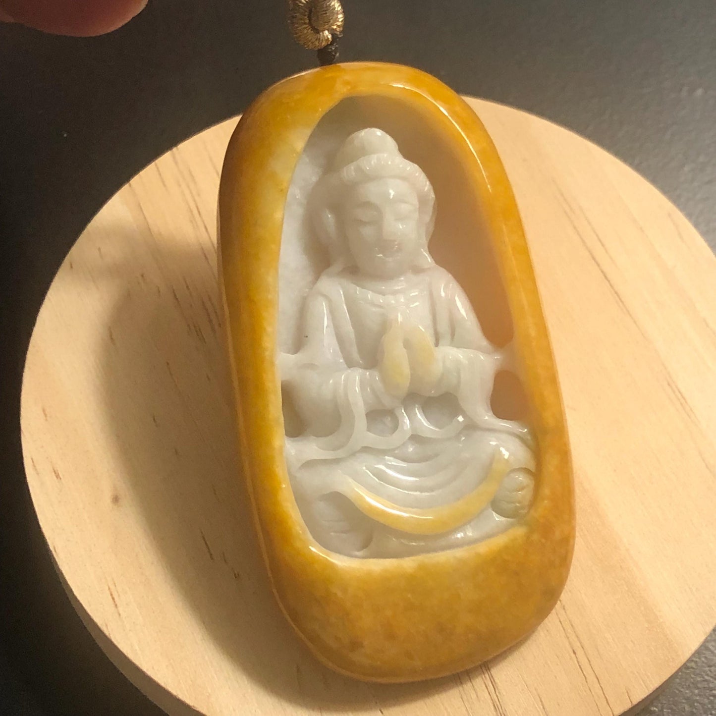 73.6 mm Yellow Brown Jade Jadeite Guanyin Pendant