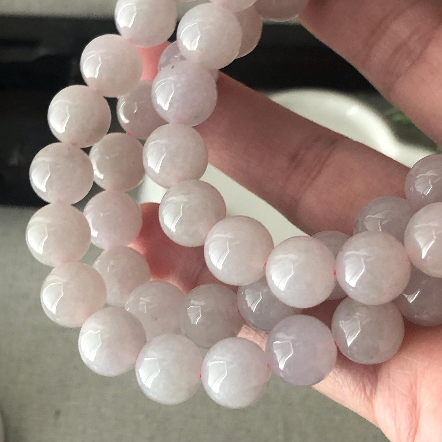 10mm Glossy Pink Jadeite Jade Bead Bracelet Necklace