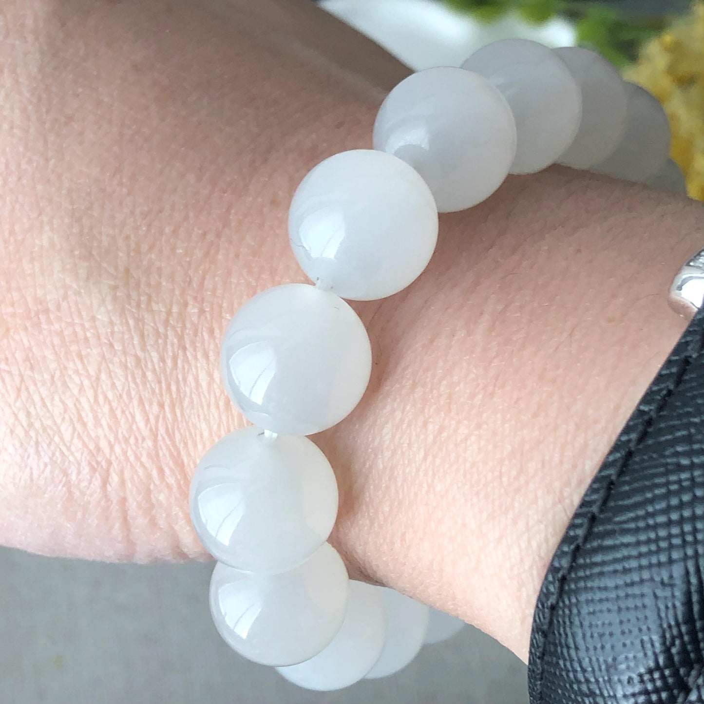 12mm High Icy Hetian Jade Bead Bracelet