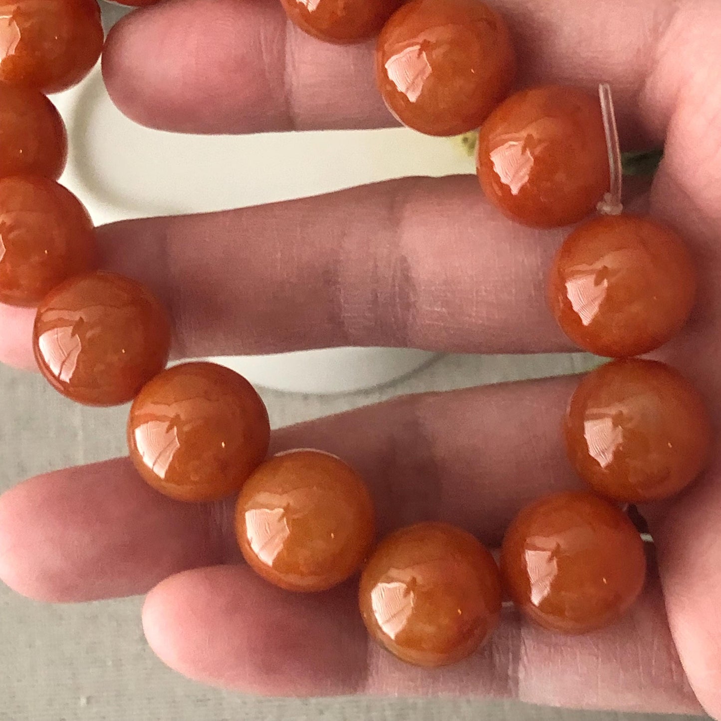 13.8-14.3mm Icy Glossy Natural Red Brown Jadeite Jade Round Bead Bracelet RARE