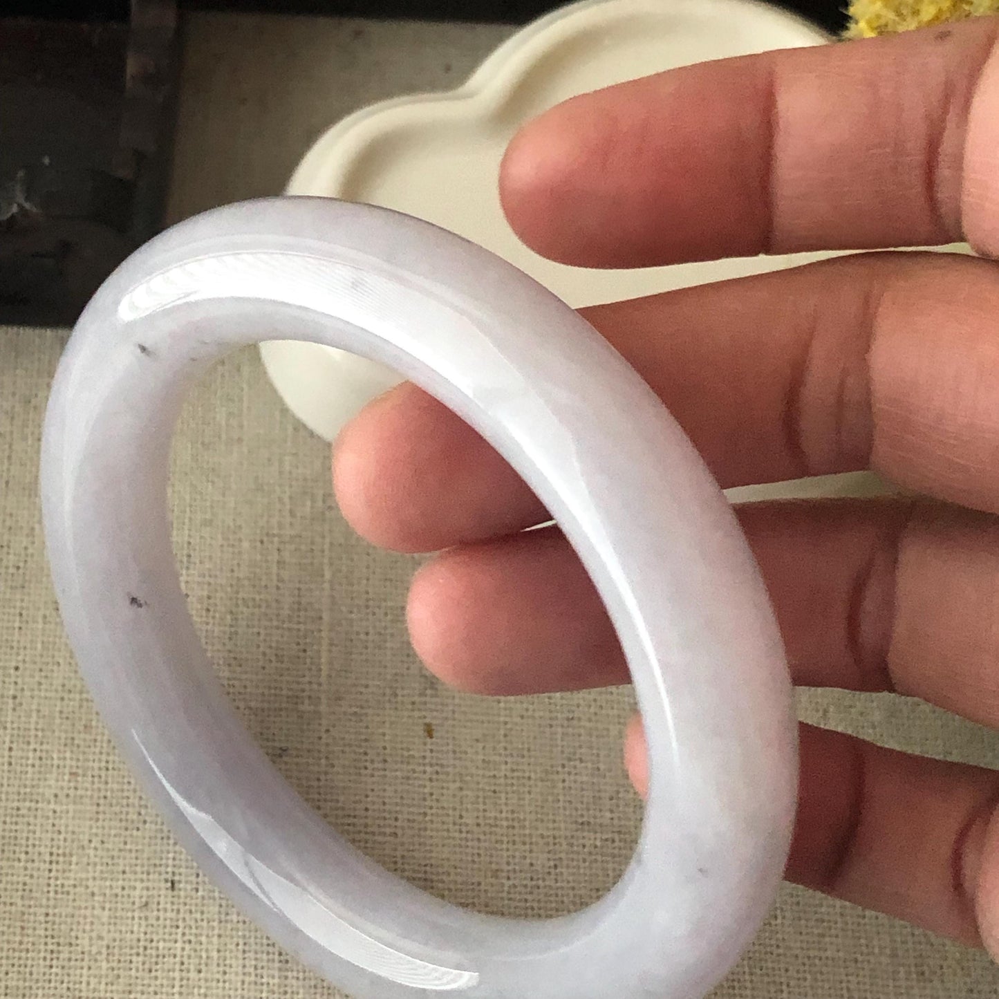 56.8 mm Icy Light Lavender Wuji Jadeite Jade Round Shaped Bangle