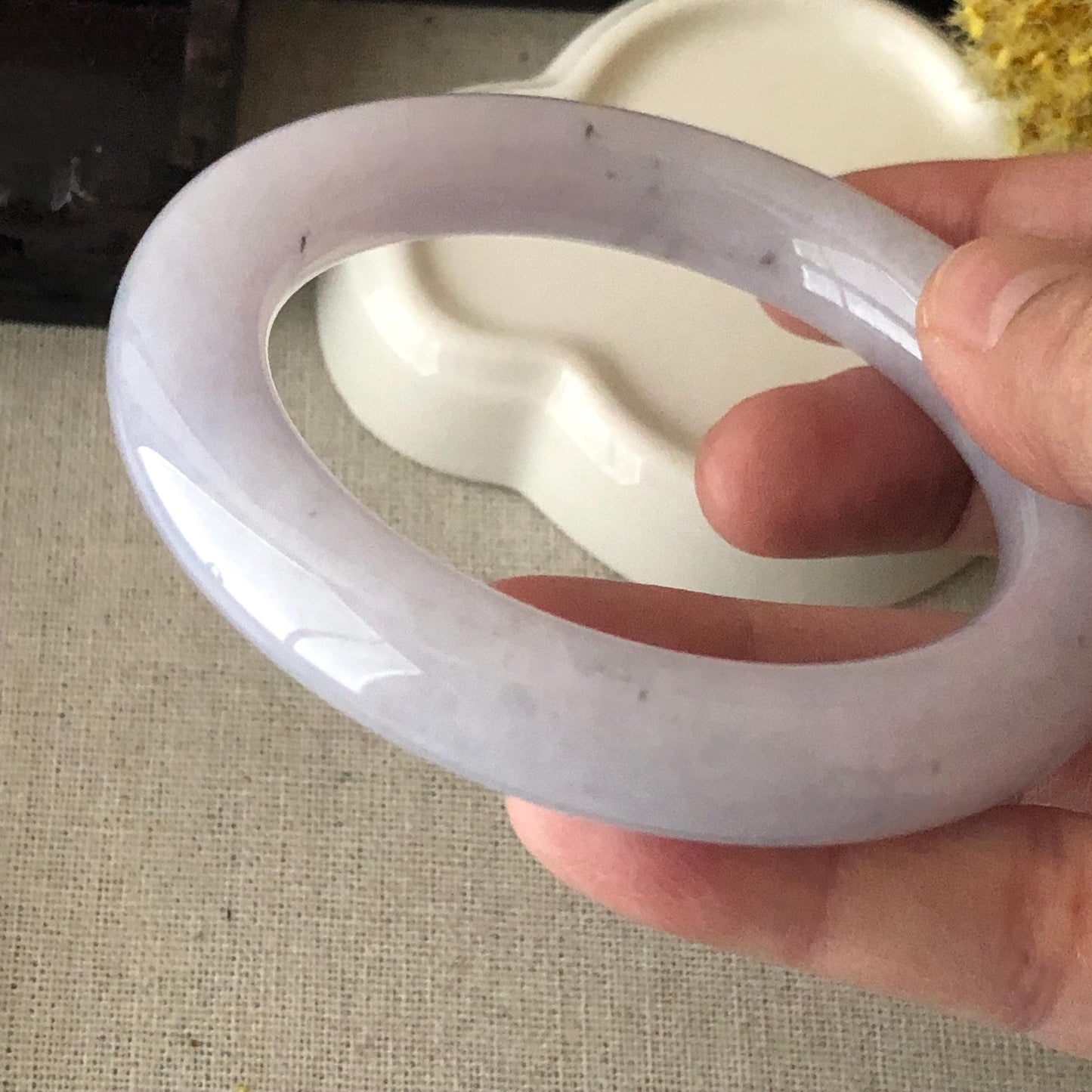 56.8 mm Icy Light Lavender Wuji Jadeite Jade Round Shaped Bangle