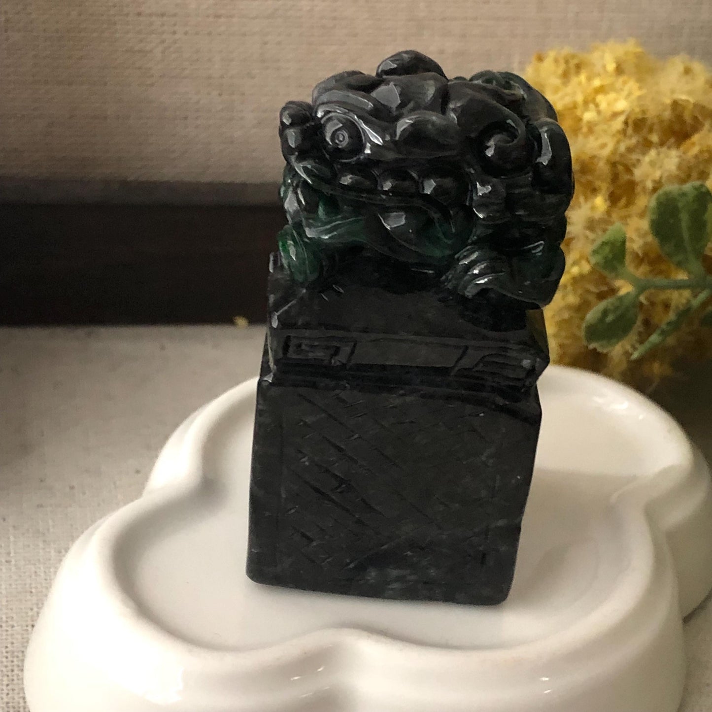 56.3mm Wuji Green Black Jadeite Jade Carved Dragon Statue Display RARE