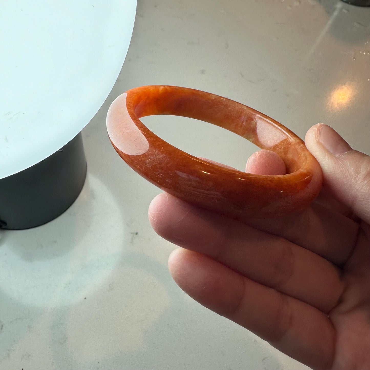 57.7mm Red Orange Jadeite Jade D-shaped Bangle