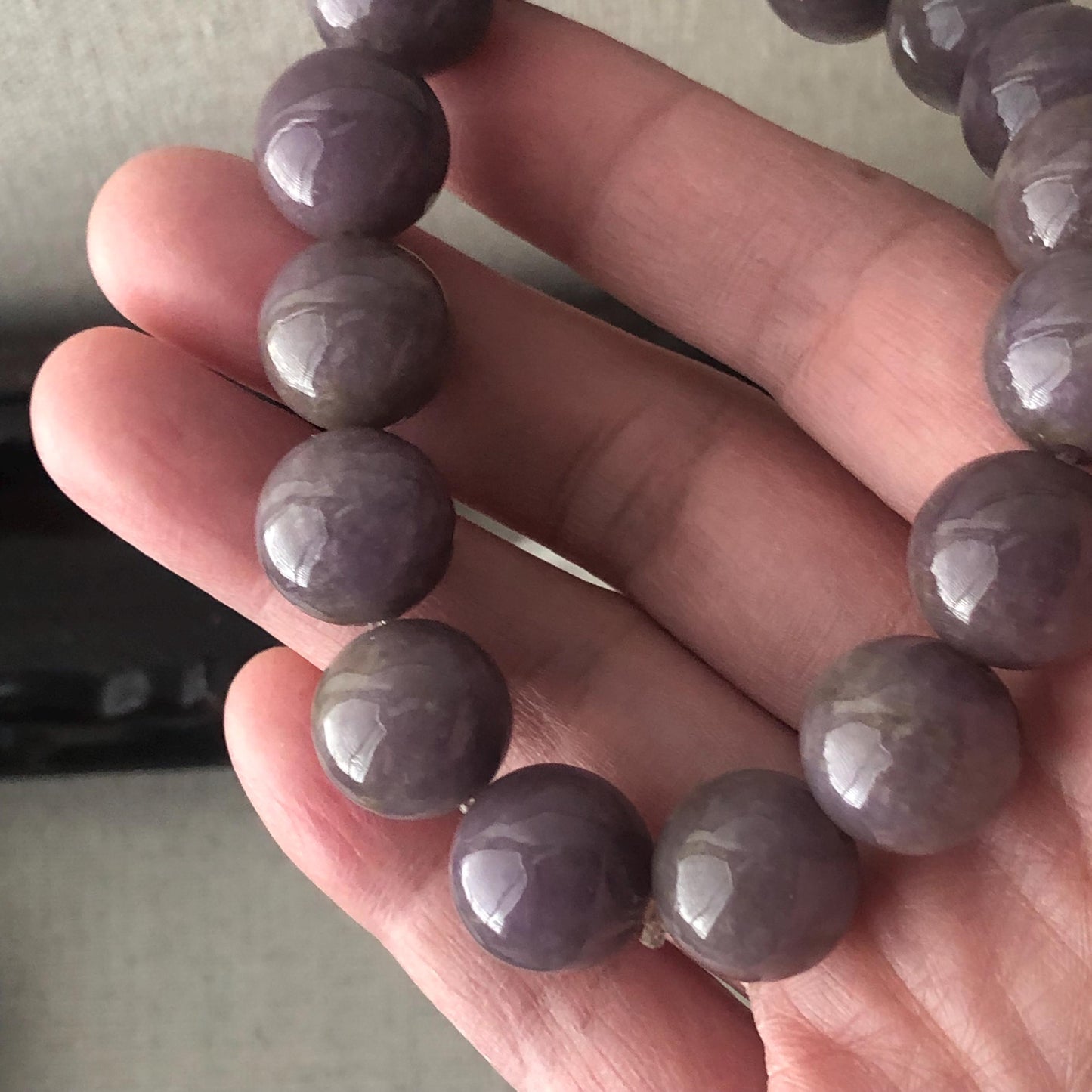 13.6 mm Purple Mauve Cotton Jadeite Jade Bead Bracelet