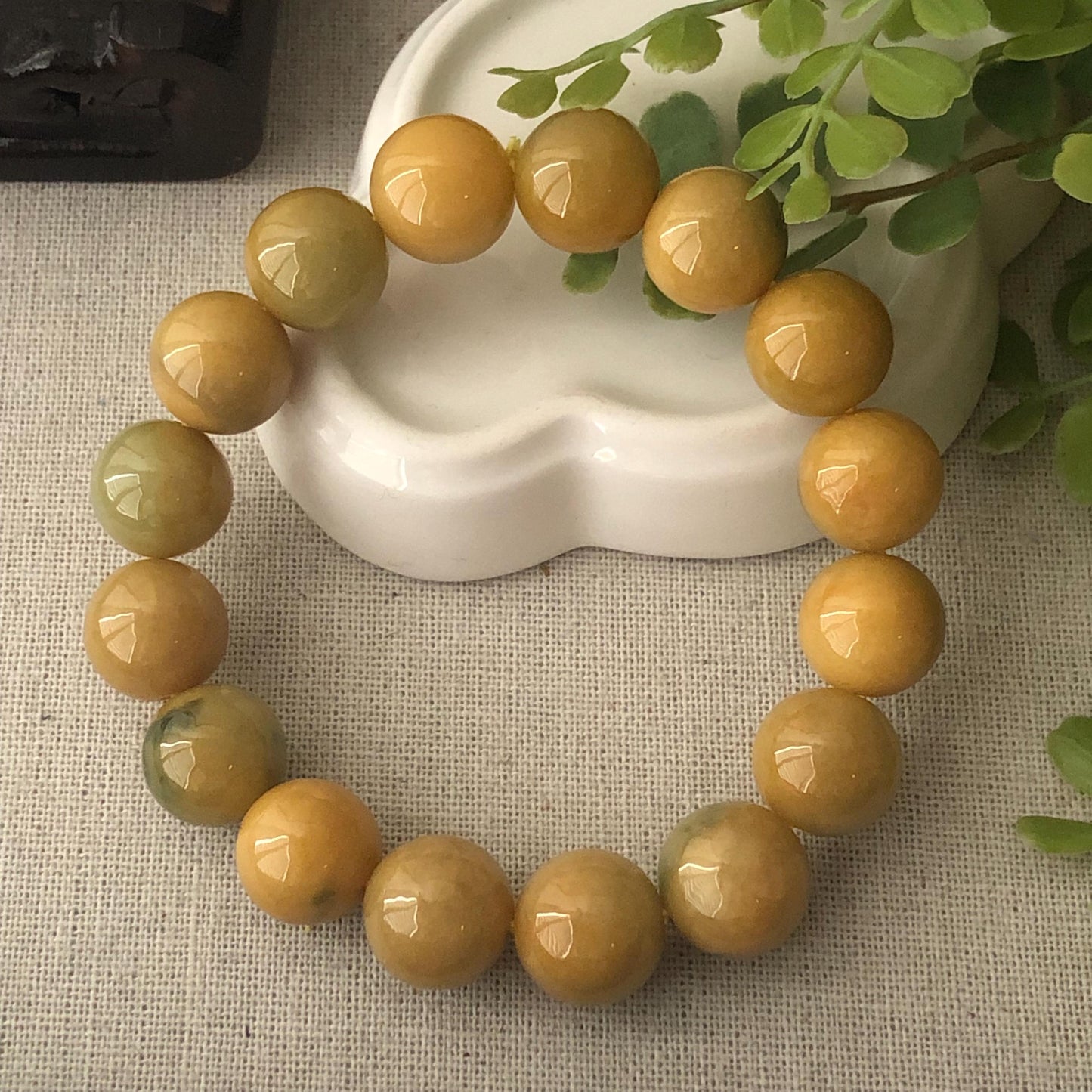 13.5mm Green Yellow Jade Jadeite Bead Bracelet