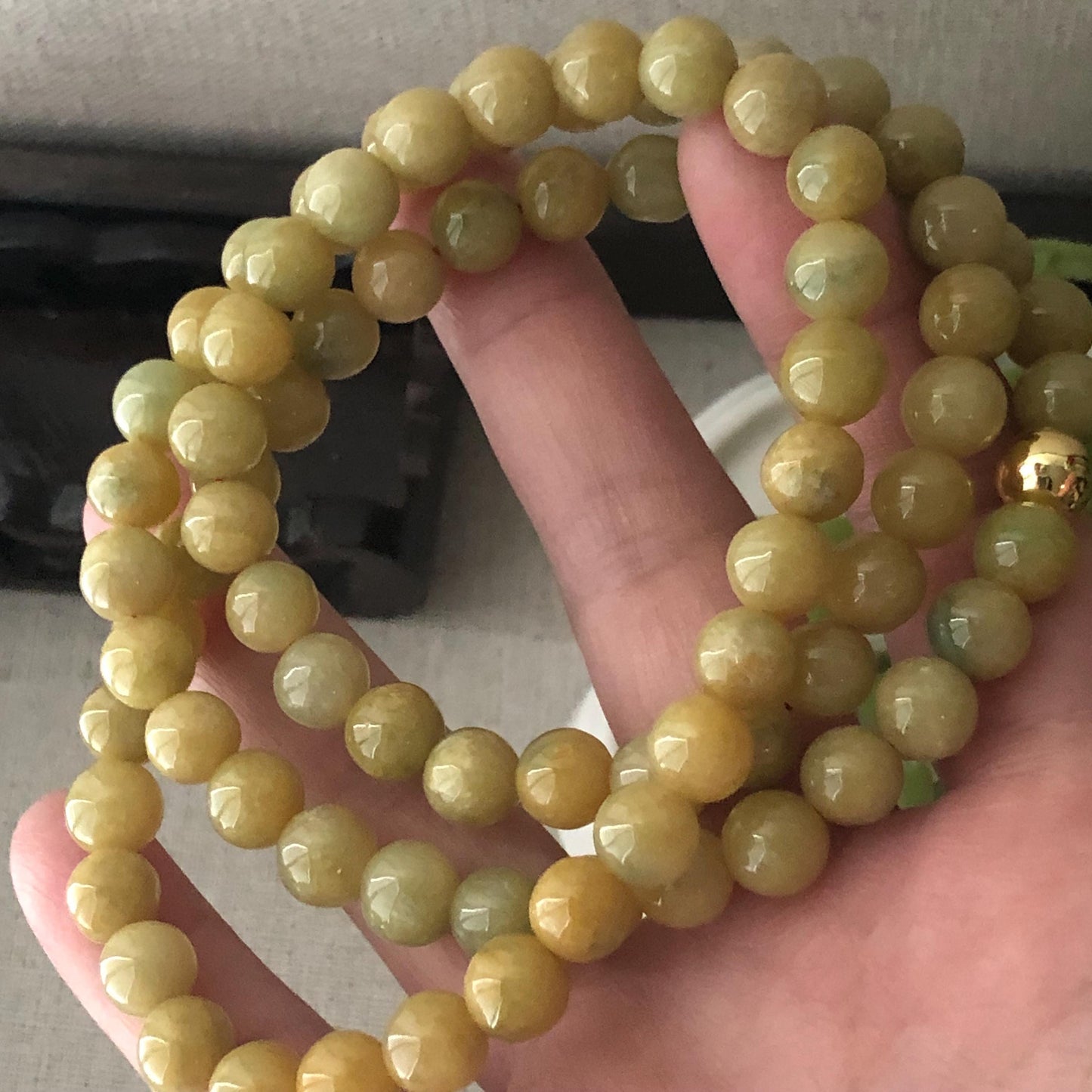 8mm Icy Glossy Green Yellow Jadeite Jade Bead Necklace Bracelet