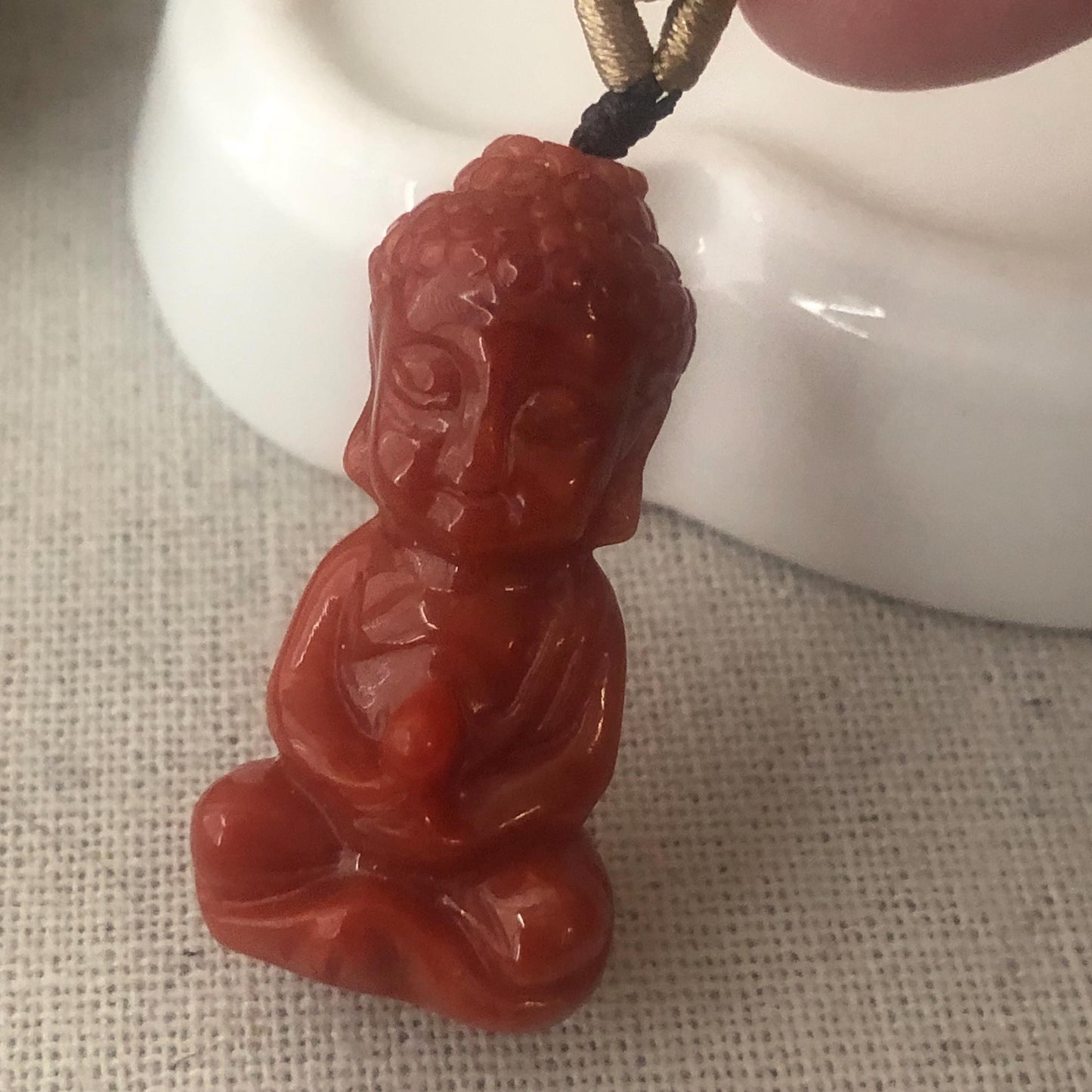 33.8 mm Red Brown Jadeite Jade Guanyin Pendant