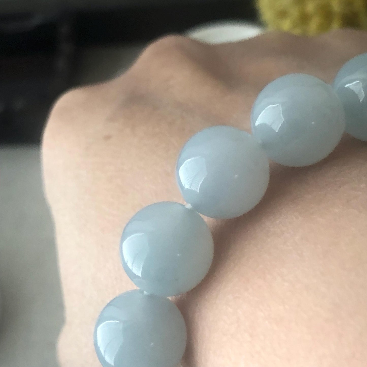 12mm Icy High Quality Blue Glow Glossy Natural Burma Jadeite Jade Round Bead Bracelet RARE