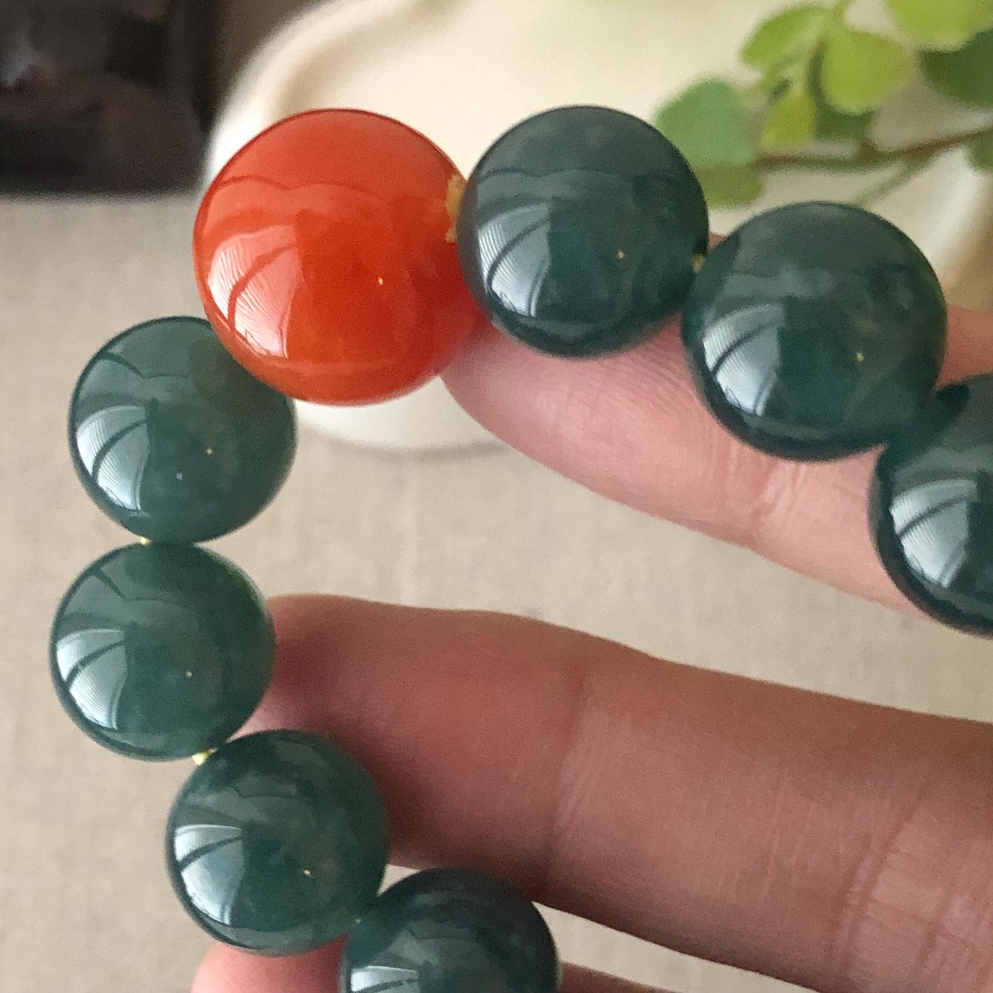 12.3mm Glossy Guatemalan Jade Jadeite Round Bead Bracelet