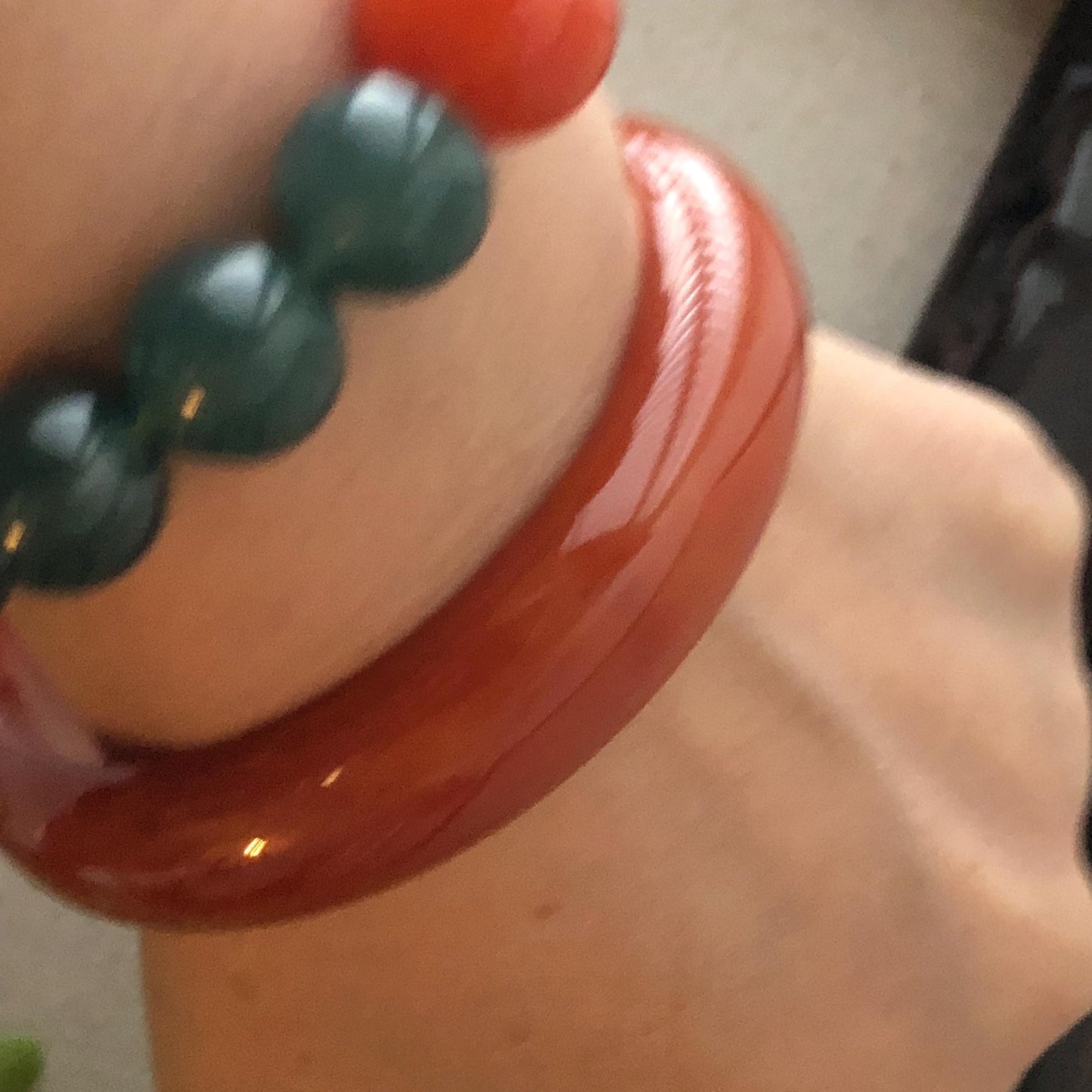 58.5mm Jadeite Jade Earthy Red D-Shaped Bangle