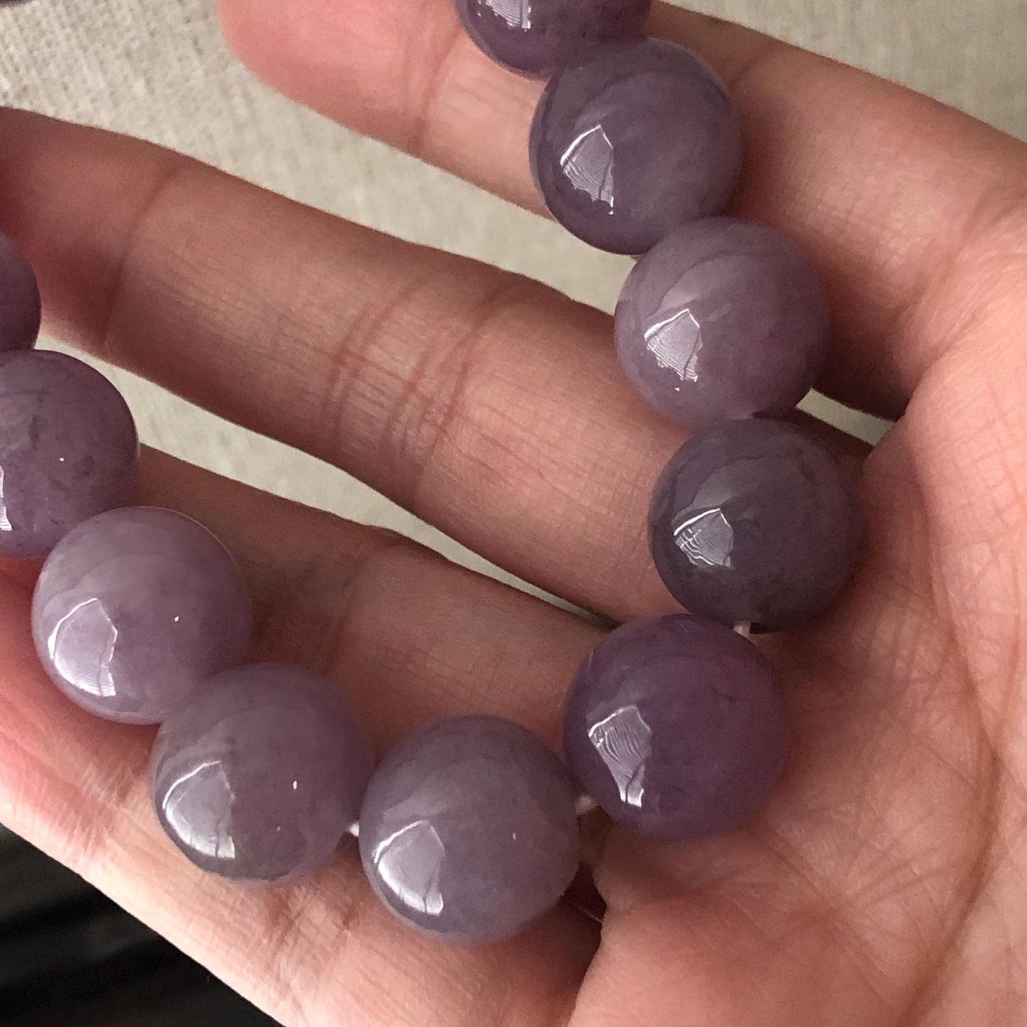 13.5mm Sakura Mauve Glossy Lavender Jadeite Jade Bead Bracelet