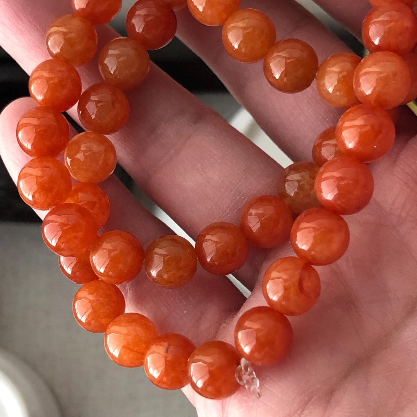 6mm Icy Glossy Red Orange Jadeite Jade Bead Necklace Bracelet