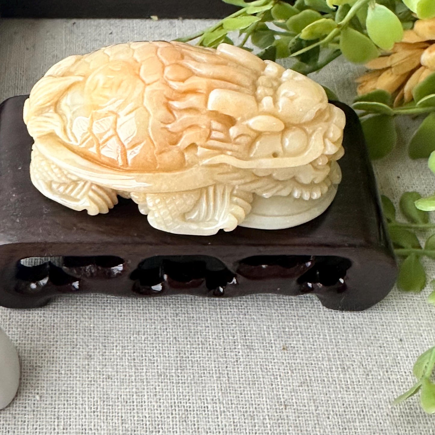 63mm Yellow Jadeite Jade Carved Dragon Turtle Display Statue