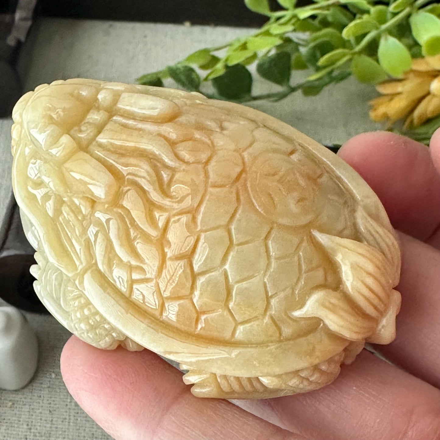 63mm Yellow Jadeite Jade Carved Dragon Turtle Display Statue