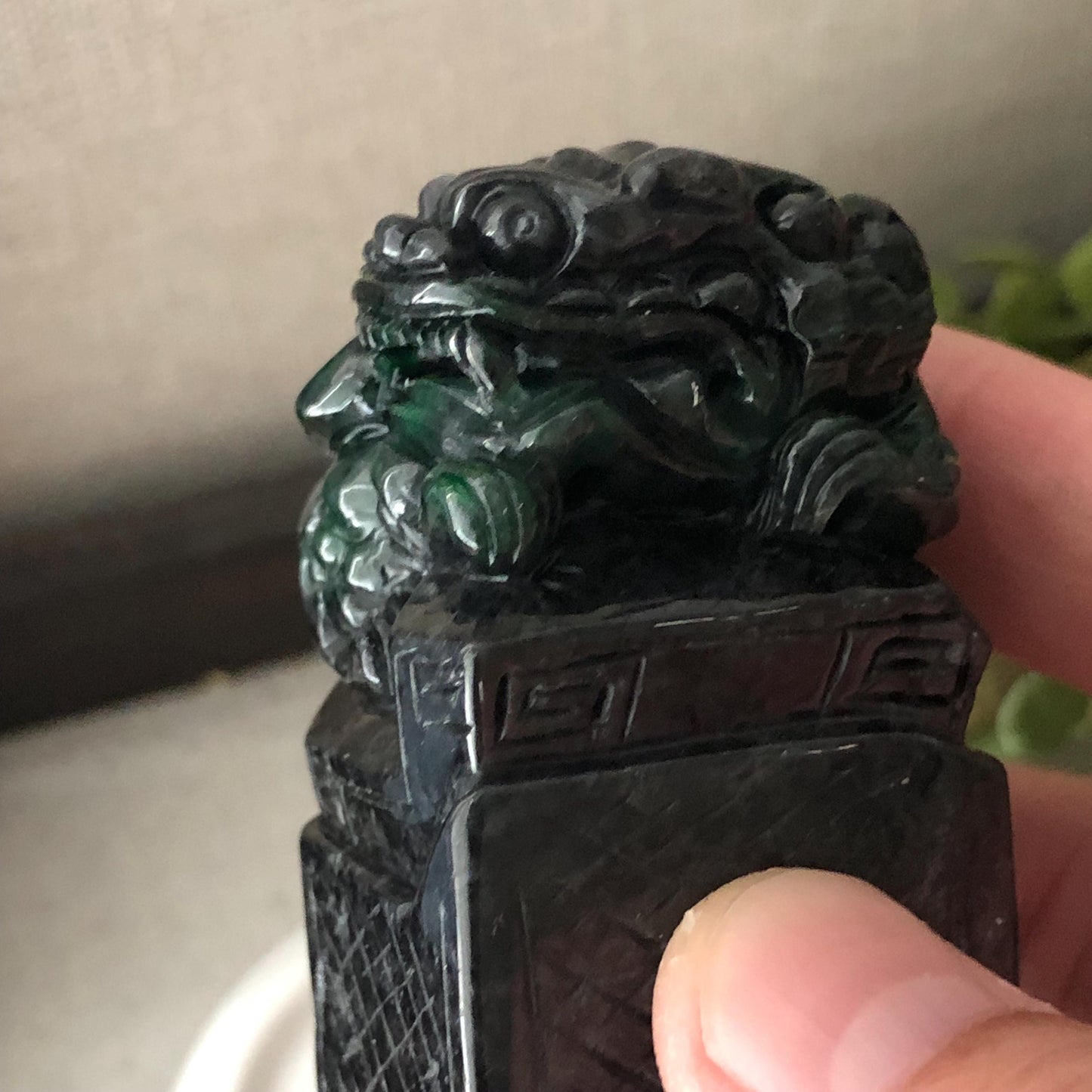 56.3mm Wuji Green Black Jadeite Jade Carved Dragon Statue Display RARE