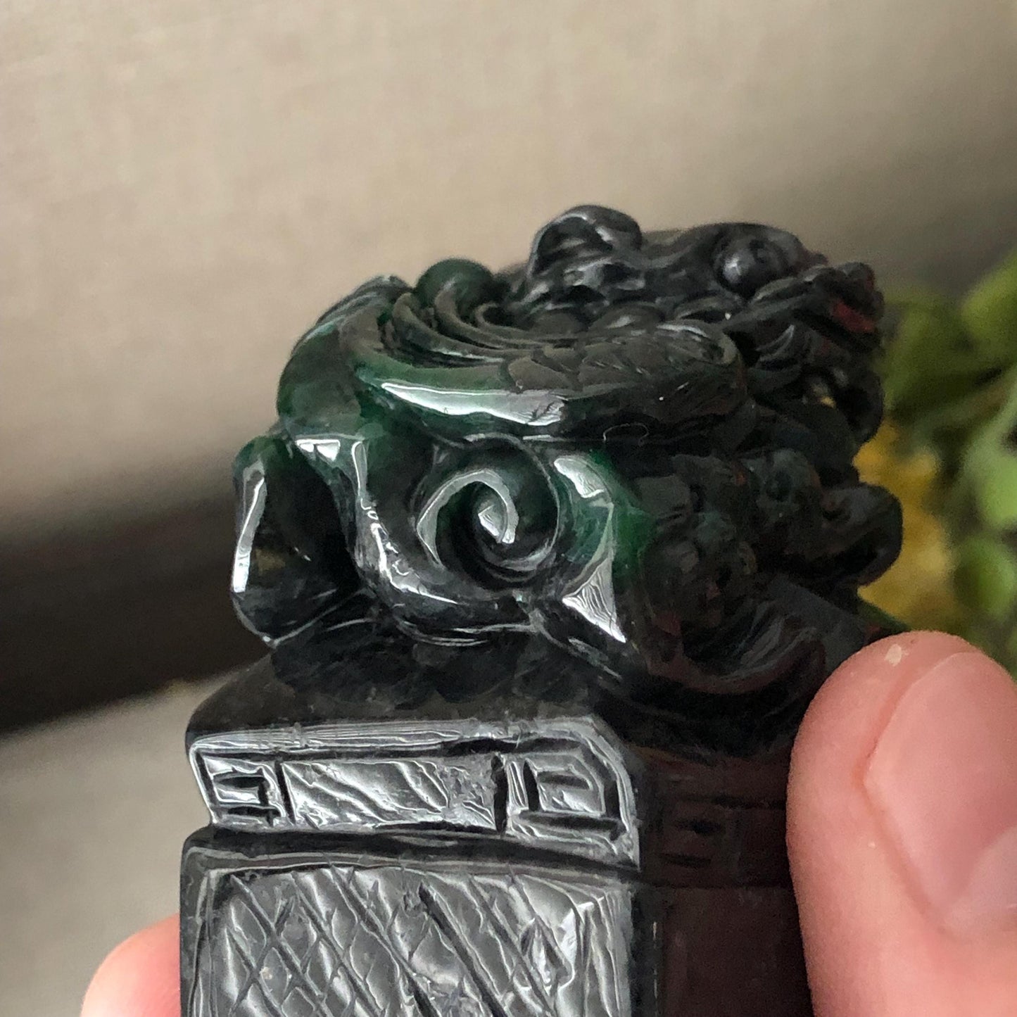 56.3mm Wuji Green Black Jadeite Jade Carved Dragon Statue Display RARE