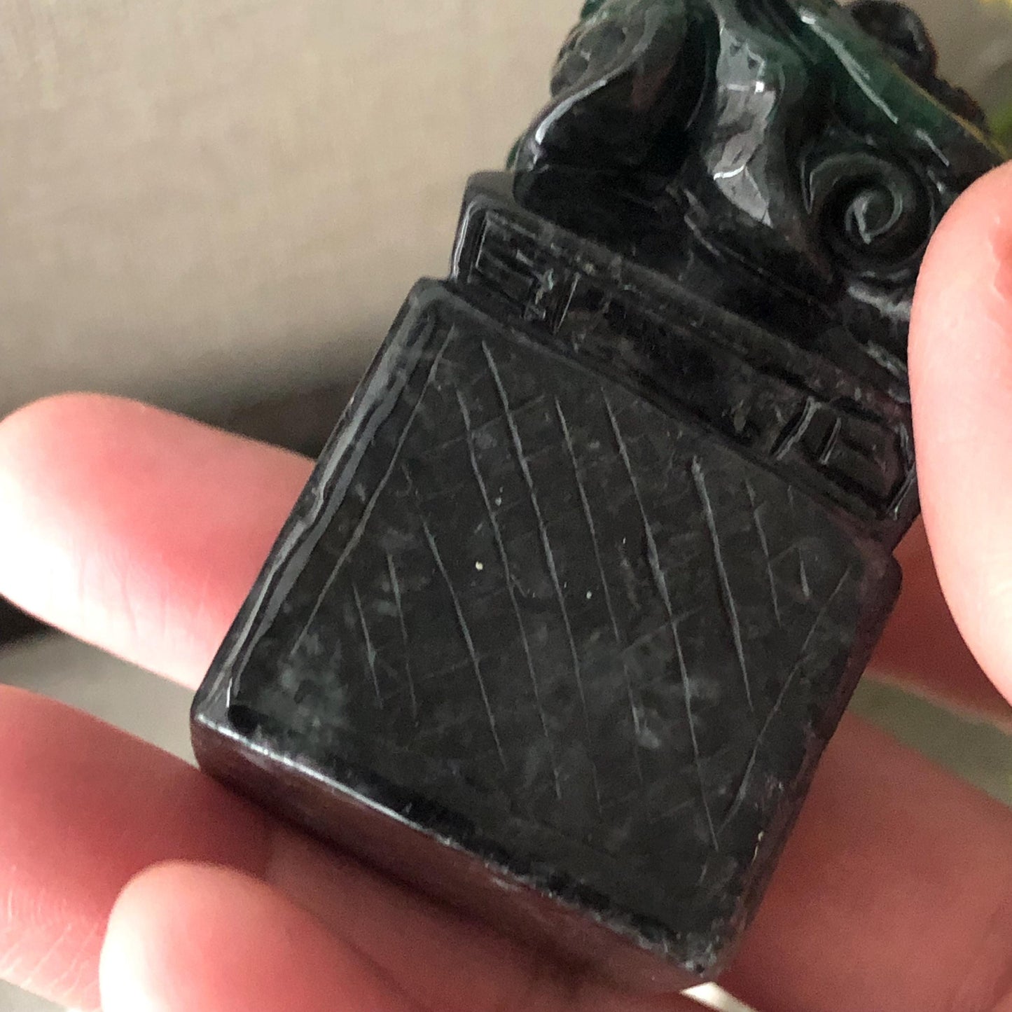 56.3mm Wuji Green Black Jadeite Jade Carved Dragon Statue Display RARE
