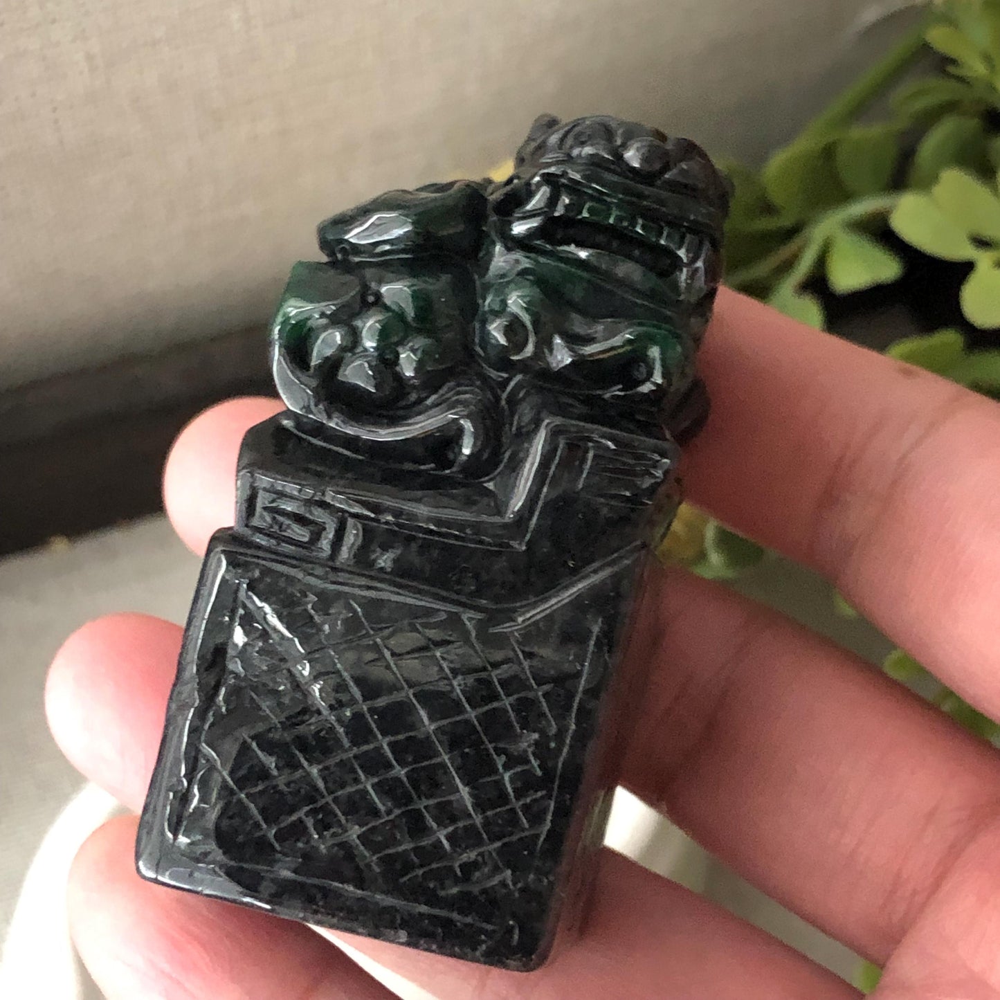 56.3mm Wuji Green Black Jadeite Jade Carved Dragon Statue Display RARE