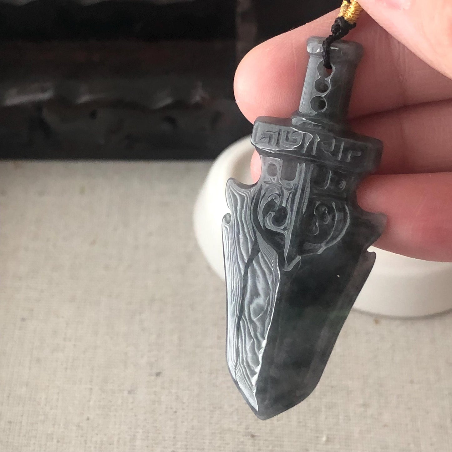 55.5 mm Icy Wuji Sword Jadeite Jade Pendant