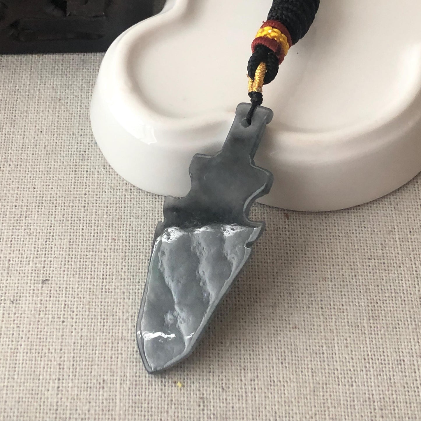 55.5 mm Icy Wuji Sword Jadeite Jade Pendant