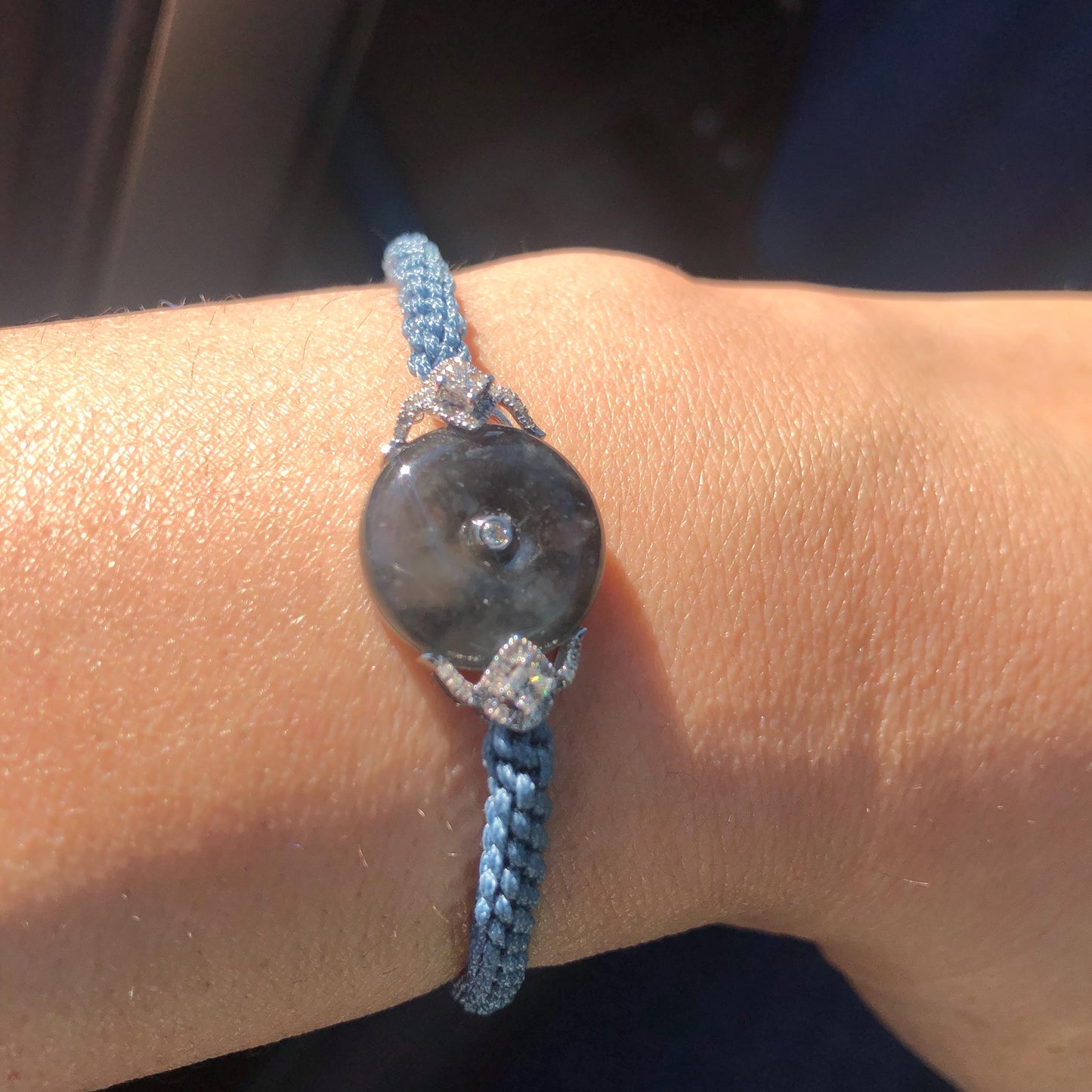 18K white gold 14.5 mm Icy Wuji Donut Jade Adjustable handmade Bracelet