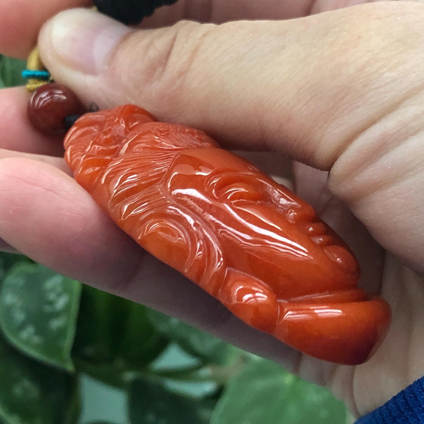 55 mm Glossy Red Brown Jadeite Jade Carved Guanyin Head Pendant