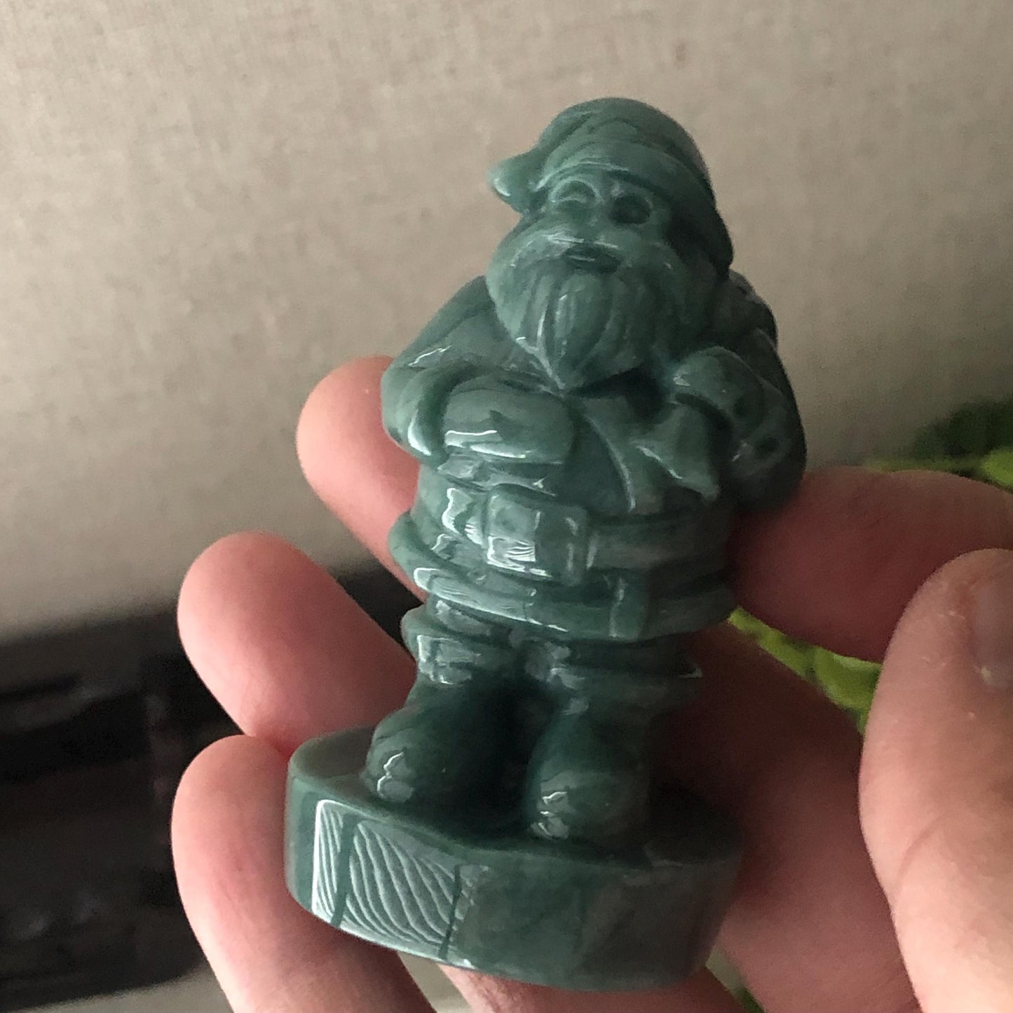 70mm Green Blue Jadeite Jade Carved Santa Clause Figure Statue Display
