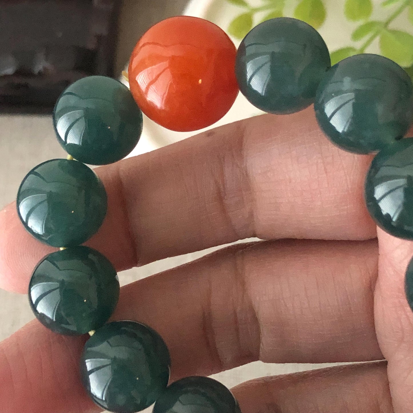 12.3mm Glossy Guatemalan Jade Jadeite Round Bead Bracelet