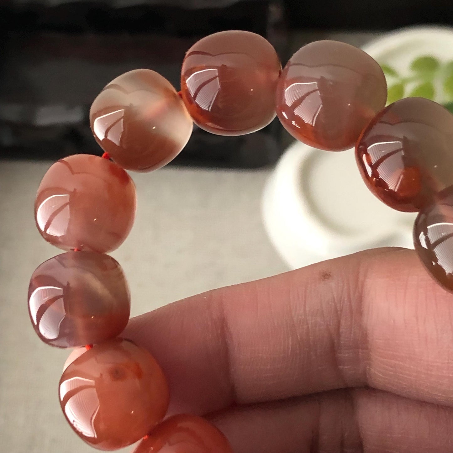 13.5mm Agate Grade A Natural Rounded Curved Bead Bracelet Red Tone