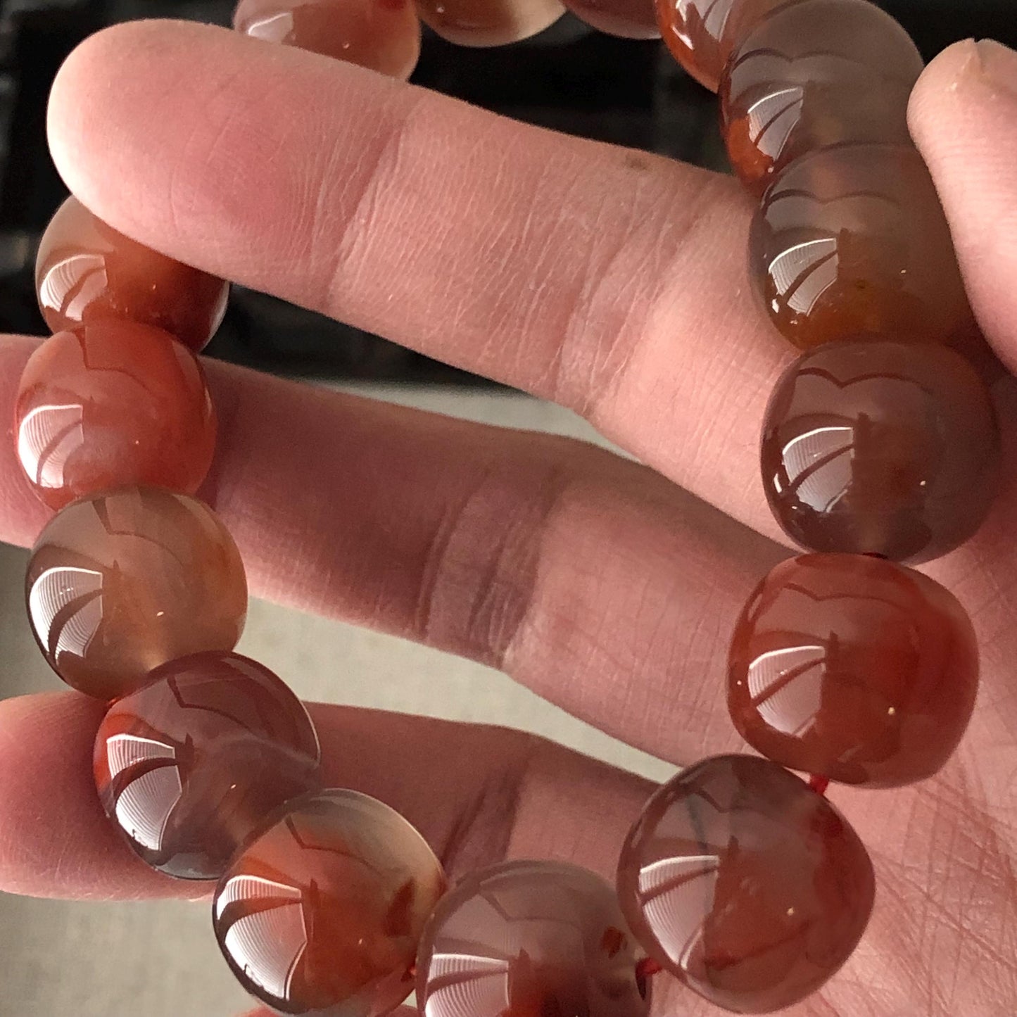 13.5mm Agate Grade A Natural Rounded Curved Bead Bracelet Red Tone