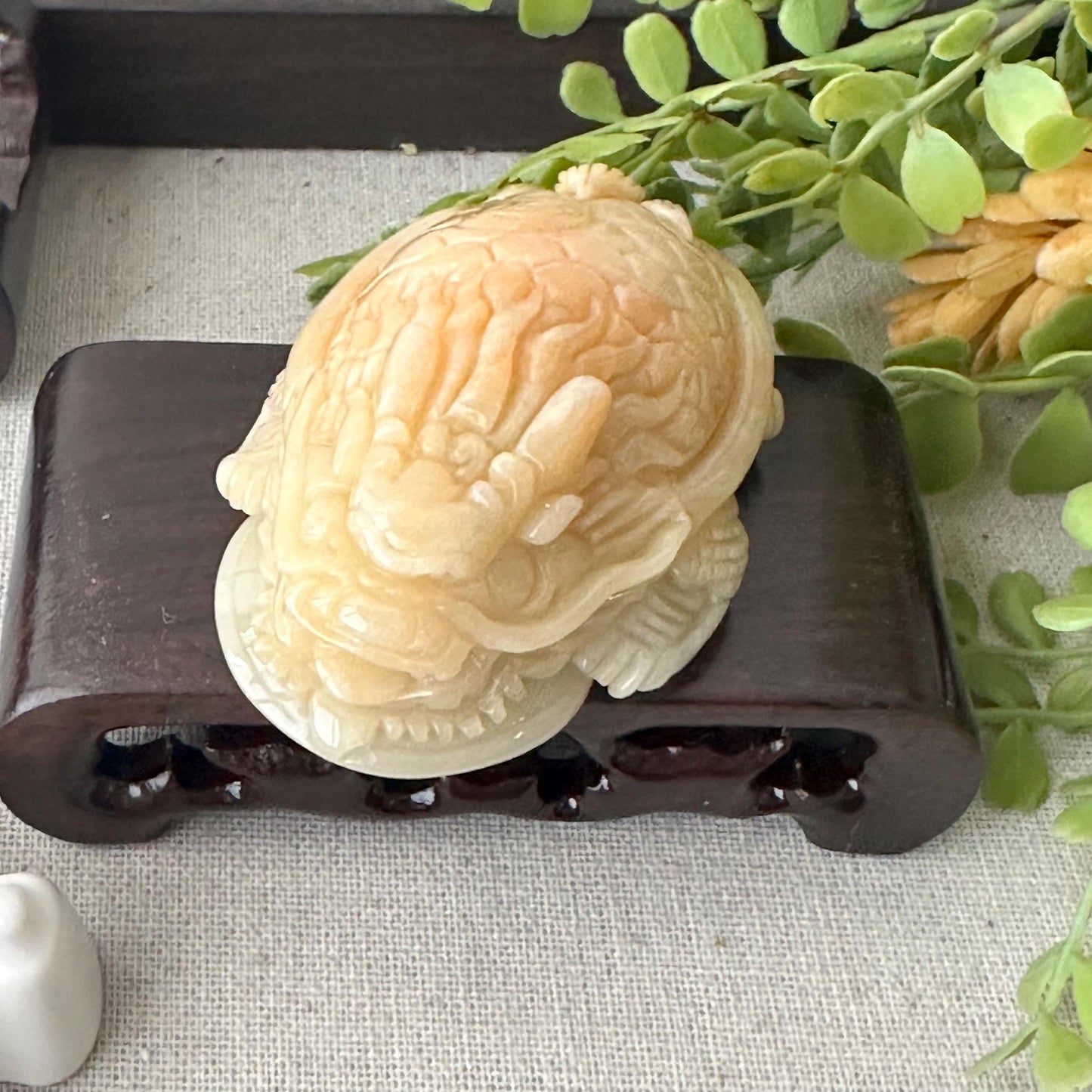 63mm Yellow Jadeite Jade Carved Dragon Turtle Display Statue
