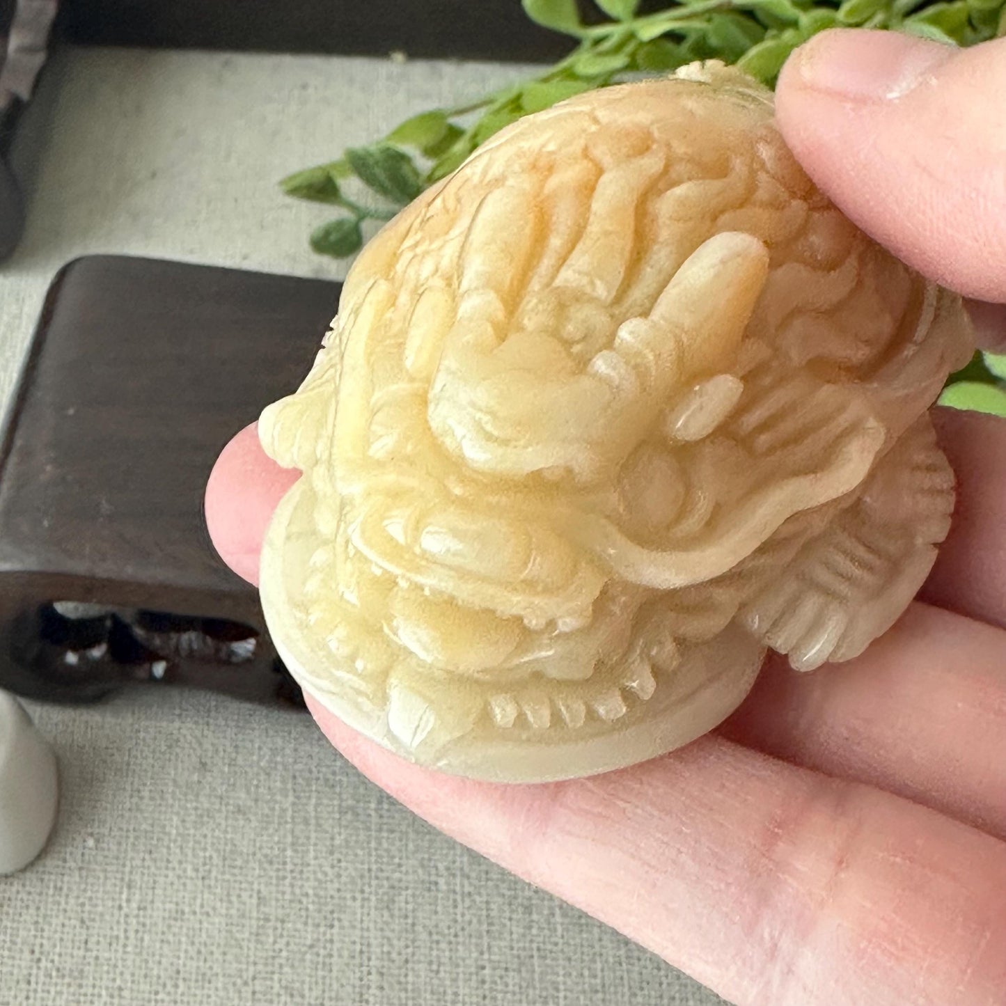 63mm Yellow Jadeite Jade Carved Dragon Turtle Display Statue