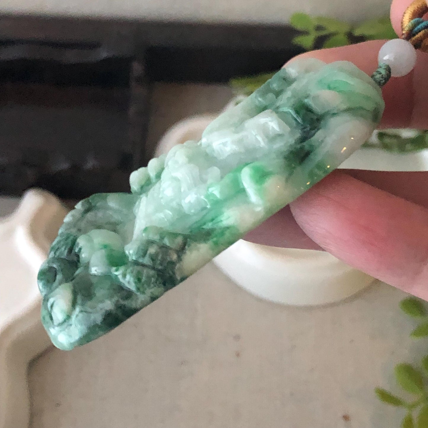 64.2mm Jadeite Jade Green Carved Dragon Pendant