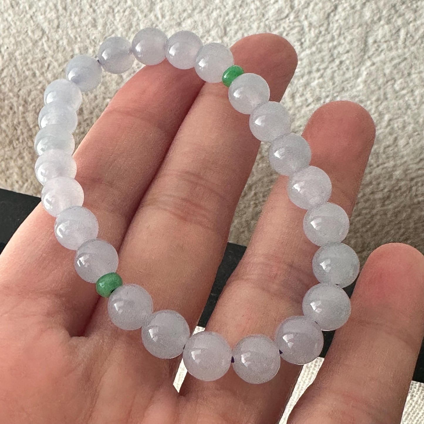 6.7 mm Jadeite Jade High Icy Lavender Bead Bracelet