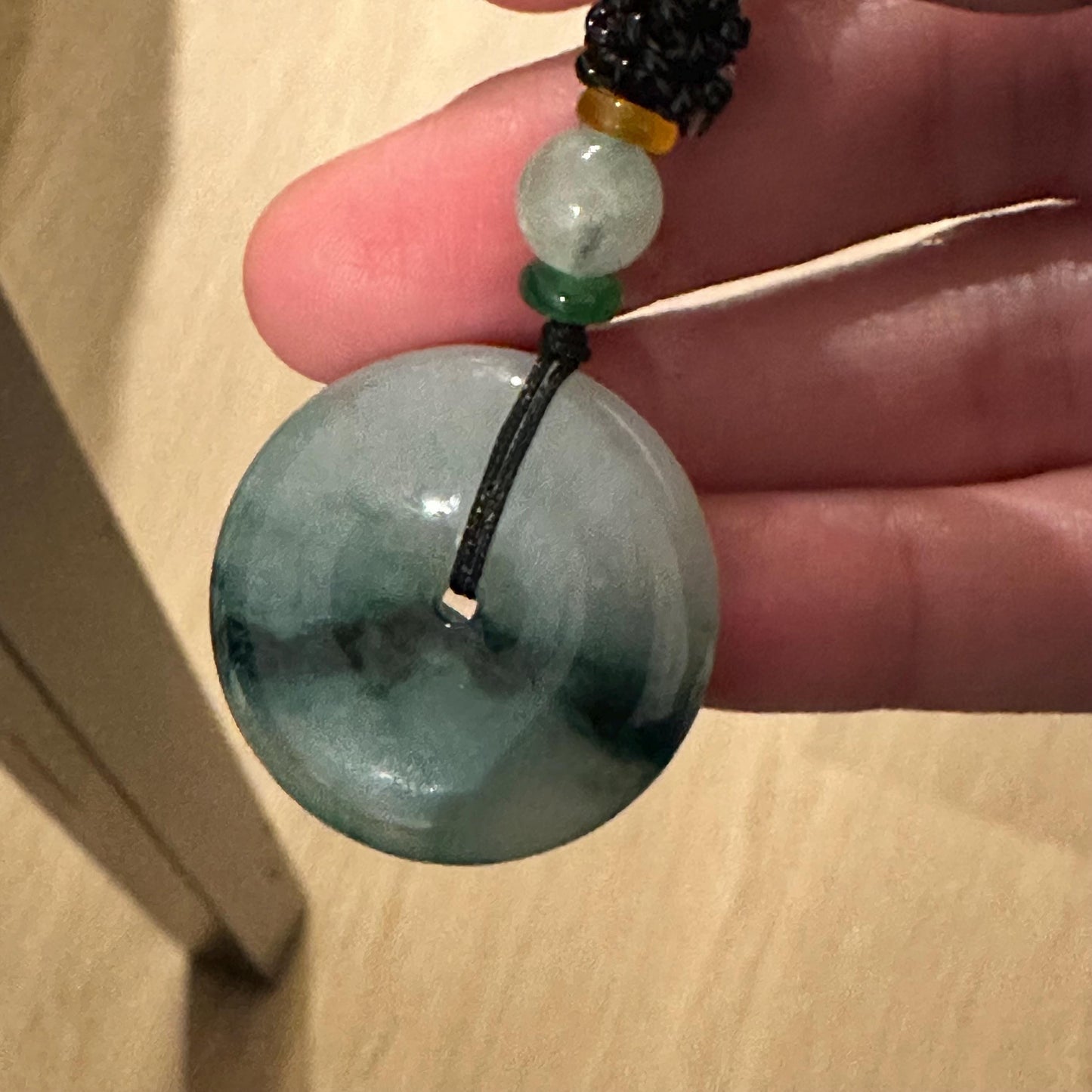 30mm Icy Green Float Flowers Jadeite Jade Donut Pendant