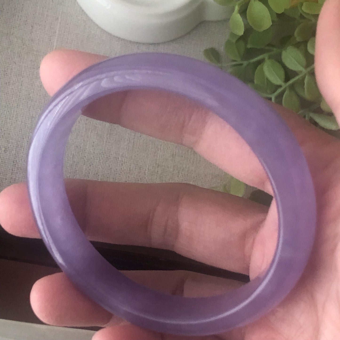 56 mm Icy Lavender Jadeite Jade D shaped Bangle