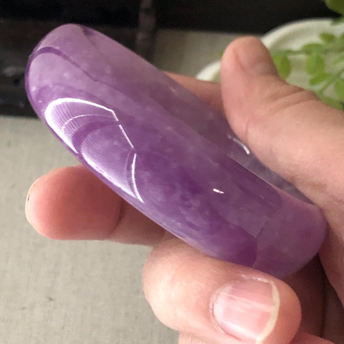 54mm Icy Cottony Lavender Jadeite Jade D-Shaped Bangle