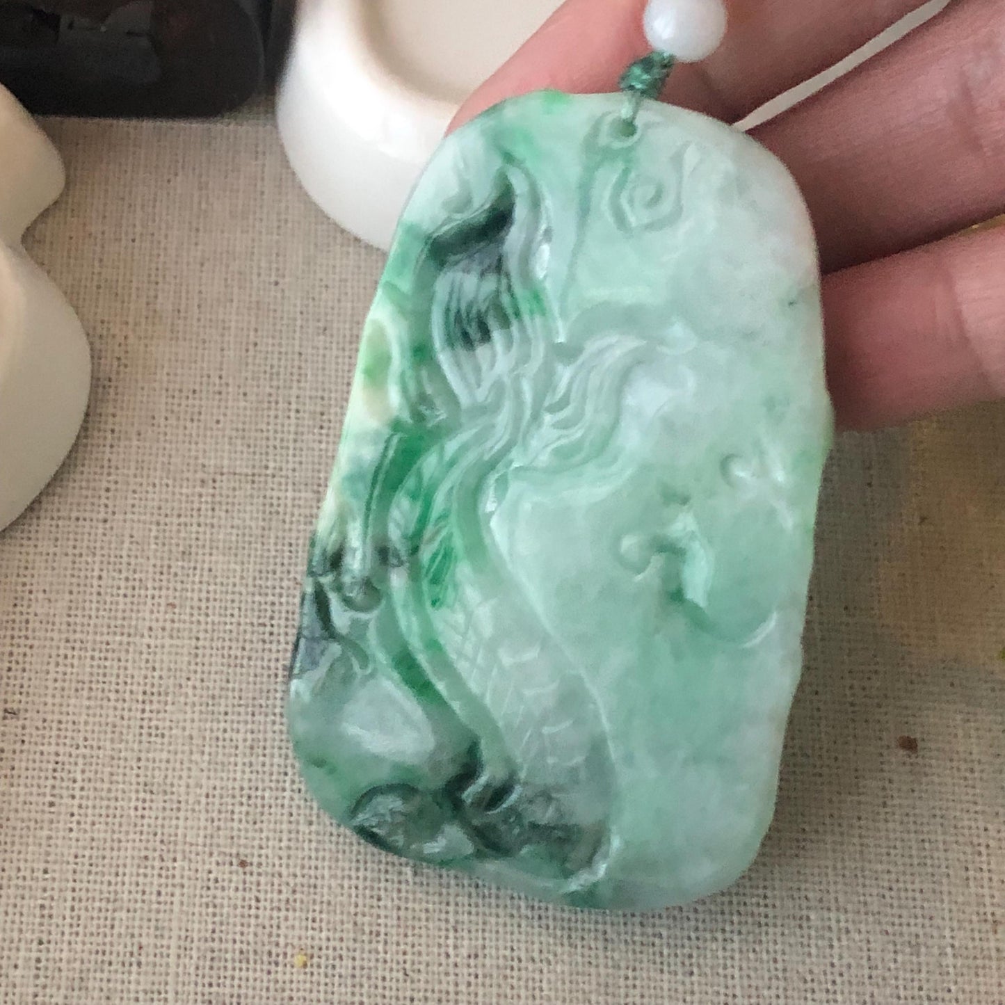 64.2mm Jadeite Jade Green Carved Dragon Pendant