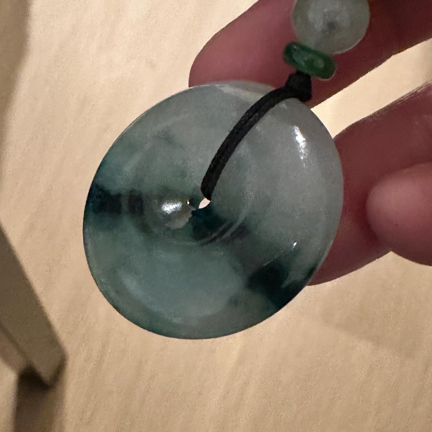 30mm Icy Green Float Flowers Jadeite Jade Donut Pendant