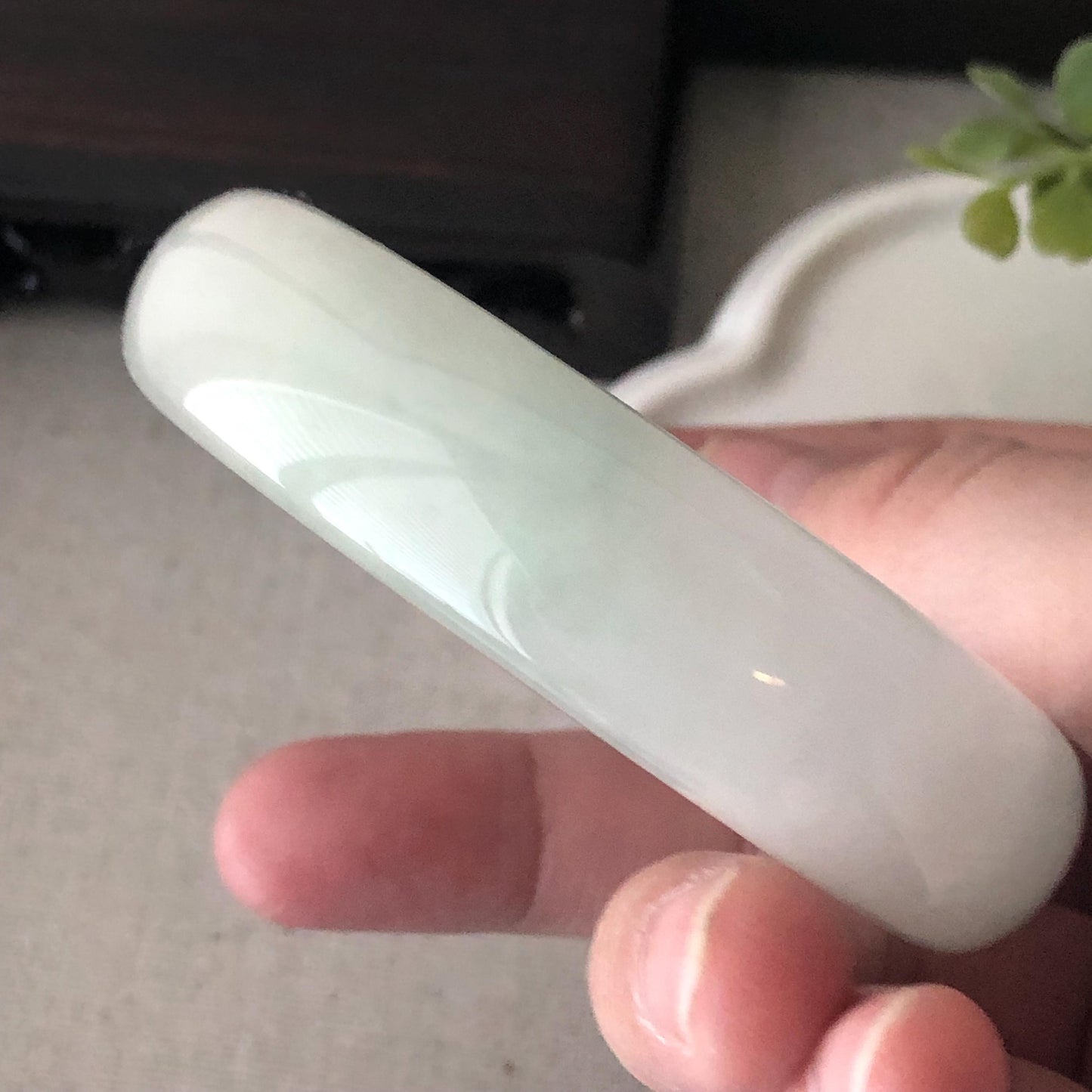 56mm Icy Jadeite Jade D Shaped Bangle