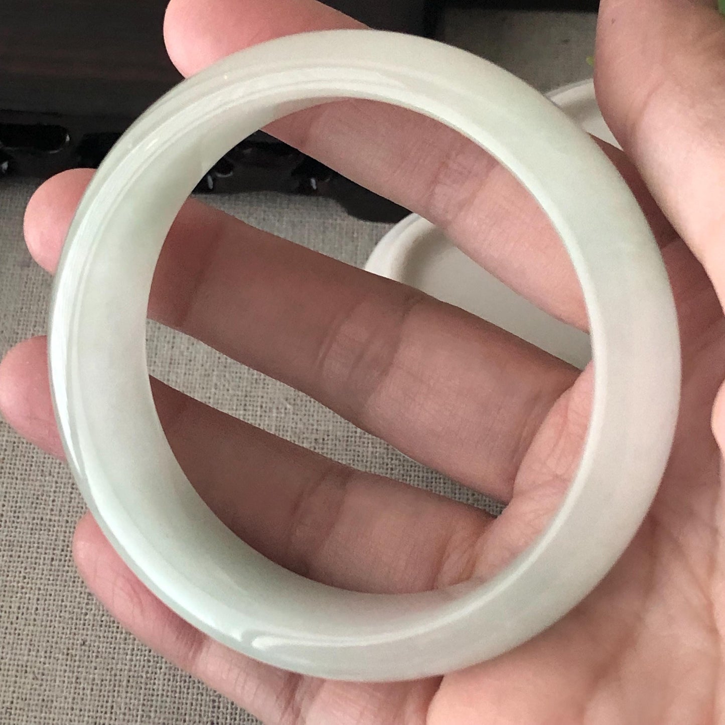 56mm Icy Jadeite Jade D Shaped Bangle